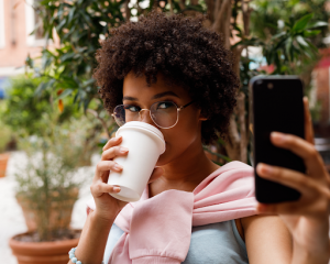 Woman clicking selfie
